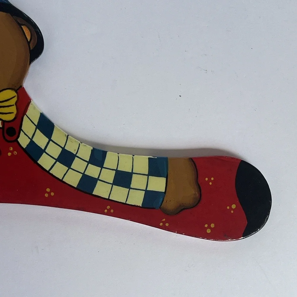 Children's Vintage Wooden Clothes Hanger Teddy Bear Hand Painted